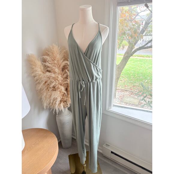 NWT GAP Ribbed Wrap Jumpsuit Womens Medium Gasoline Green - Picture 2 of 10